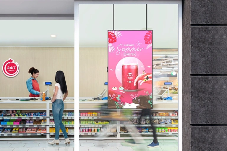 Bright display attracts passing customers through a window